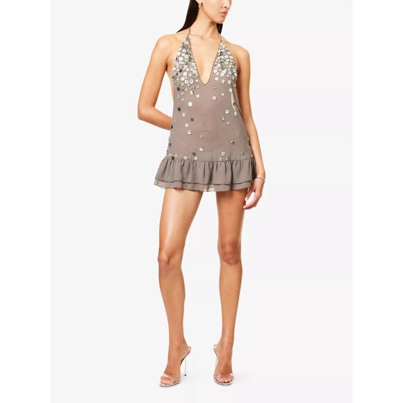 Jaded London Layered Mini Dress in Grey  New Womens Sheer Halter - Picture 11 of 17